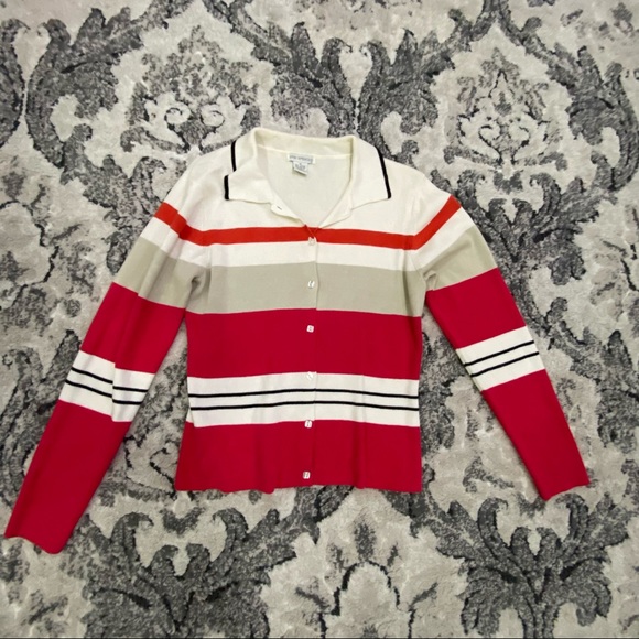 Red, Tan & Creme Button Up Collared Sweater - Picture 1 of 4